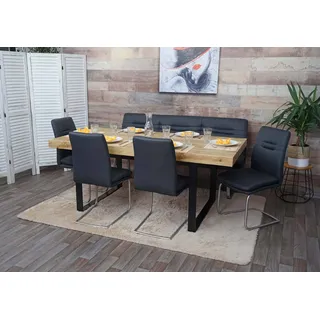 Esszimmer-Set HWC-H70, Esszimmergruppe Sitzgruppe Esszimmergarnitur, Stoff/Textil Edelstahl gebürstet dunkelgrau 180cm - Grau