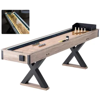 Vevor Shuffleboard-Tisch, 9 Fuß langes Shuffleboard mit LED-Beleuchtung für Familienspielzimmer, 2-in-1-Shuffleboard- und Bowling-Kombispielset, mit kratzfestem Spielfeld, Beinen, 8 Pucks, Bowlingset, Wachs,