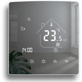 Beok Spiegelthermostat Heizungsthermostat Programmierbar Raumthermostat Digital Wandthermostat für Wassererwärmung Fußbodenheizung 3A TGR85WP Schwarz Non-WiFi