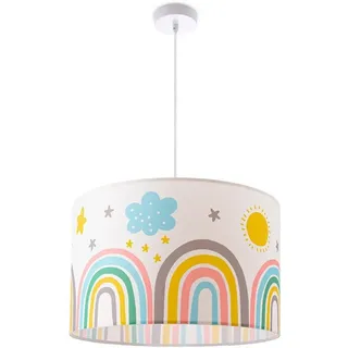 Paco Home Pendelleuchte Kinderzimmer Stoffschirm Rund Bunt Baby E27 Regenbogen