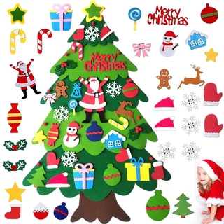 PHISGNIO Filz Weihnachtsbaum Deko mit 32pcs Abnehmbaren Hängenden Ornamenten, Filz Tannenbaum Dekoration für Home Tür Wand