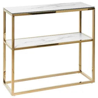 Beliani Konsolentisch Marmor Optik weiß/gold Azusa , Weiß, Goldfarben , Glas , 80x78x30 cm , Wohnzimmer, Wohnzimmertische, Konsolentische