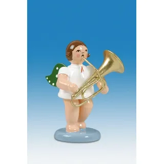 KDE-Kunstgewerbliche Drechslerei Ellmann Engelmusikant Engel mit Tuba mit Krone Höhe ca 6 cm Gartenfigur