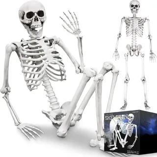 MikaMax Lebensgroßes Skelett 1,70 m, realistisches Design, Halloween-Dekorationsideen, Friedhofsspukknochen. Maße: 170 x 45 cm