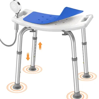 Luckfaith LC06 Duschhocker 6-Fach höhenverstellbar – Leichter Badhocker mit gebogenem Sitz, Rutschfester Duschsitz für Senioren, Behinderte & Schwangere, Blau