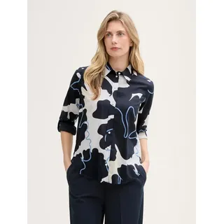Tom Tailor Printed Collar Langarmbluse - Big Floral Shapes Design, 38