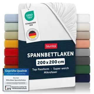 Blumtal® Spannbettlaken 200x200x30cm aus Microfaser - Oekotex zertifiziertes Bettlaken Spannbettlaken in Weiß