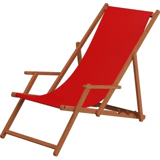 Liegestuhl rot Gartenliege Tisch Deckchair Buche Sonnenliege Gartenstuhl Massivholzmöbel 10-308T - Rot