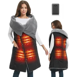 FERNIDA Heizdecke Kabellos mit 7.4V Akku für Herren Damen, Elektrische Wärmekissen Tragbar Beheizter Schal für Zuhause, Büro, Reisen, Wandern,Schwarz