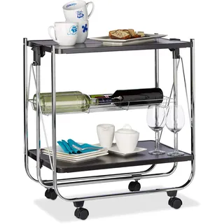 Relaxdays Servierwagen klappbar, 4 Rollen, Metall, 2 Böden, Gitterkorb, HxBxT 68,5 x 68 x 40,5 cm, Küchenwagen, Schwarz