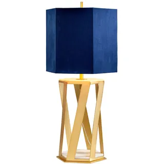 Design Tischlampe in Gold Blau Marmor Fuß 87cm hoch Bodenleuchte Wohnzimmer