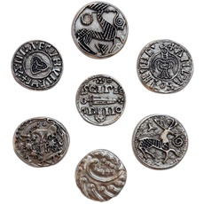 Wikingermünzen Versilbertes Metall. Schatz der Wikinger. Ursprüngliche Geschenk-Gadget-Idee für Fans, Cosplay, Fantasie. Set 7 Reproduktion Vikings Coins
