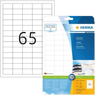 Herma Universaletiketten 5027 Weiß 38,1 x 21,2 mm 25 Blatt