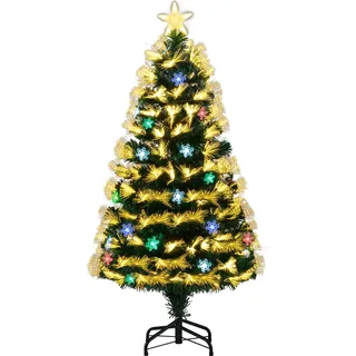 COSTWAY 120 cm Künstlicher Weihnachtsbaum mit Beleuchtung, 8 Lichtmodi, 130 Zweigspitzen & 14 Schneeflocken, Tannenbaum Christbaum in Glasfaseroptik - Grün