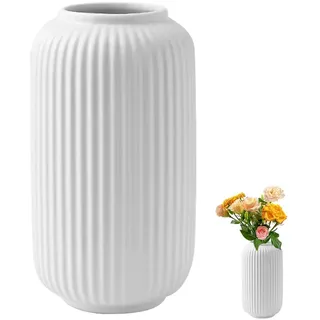 Vase Weiß, Keramik Vasen Deko 20cm - Weiße Vase Modern für Pampasgras, Minimalistische Heimdekoration Boho Nordic Vasen für Home Wohnzimmer Esstisch Büro Deko, Blumenvase Zimmer Deko für Geschenk