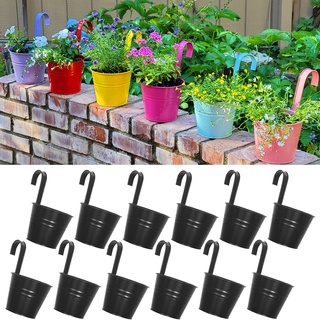 ARTKETTY Hängende Blumentöpfe mit Drainageloch, 13 cm, 12 Stück, große Metall-Hängepflanzgefäße mit abnehmbarem Haken, Garten, Blumenvase, Eimer für Innen- und Außenbereich, Heimdekoration, schwarz