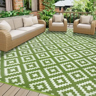 Homcomodar Outdoor Teppich für Patio Clearance 180x270cm UV-beständige Camping Matte Kunststoff Stroh Teppiche Patio Teppich Reversible Matten für BBQ Picknick Deck(Grün)