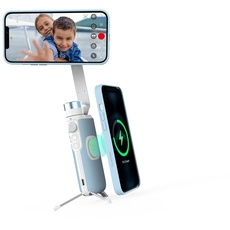 PowerVision S1, Gimbal Smartphone,3-Achsen-Telefonstabilisator mit eingebautes Stativ, kabelloser Powerbank und AI Tracking von Gesichtern, für Vlogging oder TikTok (Explorer Kit, Blau)