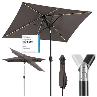 Sekey Sonnenschirm 210x140 cm mit LED-Solar-Beleuchtung, UV50+ Schutz, neigbar, Aluminium, mit Kurbel, Taupe - Taupe