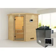 Bild von Sauna Svea Eckeinstieg, 9 kW Saunaofen mit externer Steuerung, für 3 Personen - beige