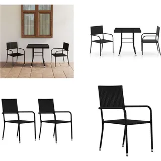 vidaXL 3 tlg. Garten Essgruppe Poly Rattan Schwarz - Gartenmöbel-Set - Gartenmöbel-Sets - Gartentisch Und Stühle - Gartentische Und Stühle - Schwarz