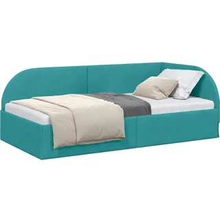 vidaXL Eckbettgestell mit Kopfteil Türkis 90 cm x 200 cm Samt - Türkis