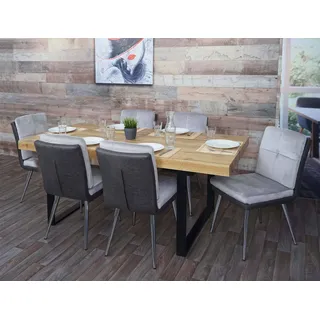 Mendler 6er-Set Esszimmerstuhl HWC-G48, Küchenstuhl Polsterstuhl Lehnstuhl, Kunstleder Samt grau