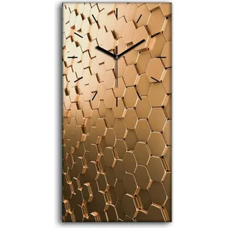 Dekor Leinwand Uhr Wandbilder Geräuschlos 30x60 Abstraktes Kunst Sechseck - schwarze Hände - Gold
