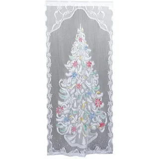 SOLUSTRE 1 Set Beleuchtete Weihnachten Baum Vorhang Panel Spitze Fenster Tür Vorhänge Weihnachten Baum Stange Tasche Vorhänge für Urlaub Partei Hause Dekorationen 102X213cm Weiß