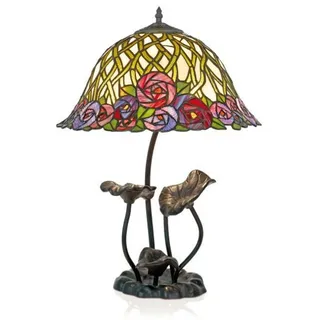 Casa Padrino Tiffany Tischleuchte Hockerleuchte Blumen Mosaik Glas Metall - Durchmesser 40 cm