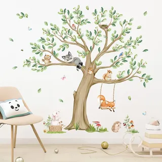 wondever Wandtattoo Kinderzimmer Groß Baum Wandaufkleber Waldtiere Fuchs Eule Wandsticker Wanddeko für Babyzimmer Kinderzimmer Schlafzimmer