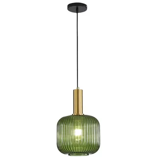 HJXDtech Industrial Vintage Medium Pendelleuchte Moderner Retro-Stil Drop Deckenleuchte Hängelampe Grünes Glas Lampenschirm mit poliertem Messing Lampenfassung