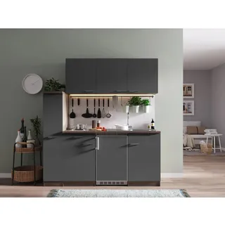 Respekta Küchenzeile Oliver 180 cm E-Geräte Edelstahlkochmulde grau/eiche york nachbildung