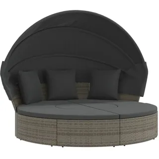 vidaXL Outdoor-Loungebett mit Dach und Kissen Grau Poly Rattan - Grau