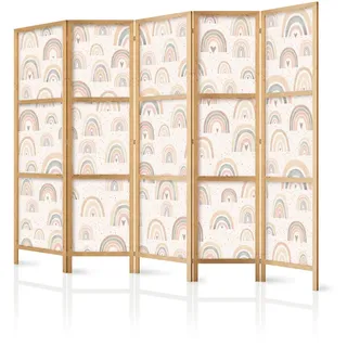Muralo Paravent Japanischer 5-tlg 225x172 cm Bunte Regenb gen , Multicolor , Textil, Holz , Pinie , Märchen/ Fantasie , Rechteckig , 225x172x3 cm , Wohnzimmer, Raumteiler, Paravents