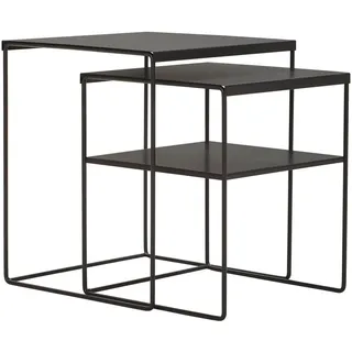 Mid.you Satztisch , Schwarz , Metall , 2-teilig , quadratisch , rund , 38x45x38 cm , wetterbeständig, regenabweisend , Wohnzimmer, Wohnzimmertische, Beistelltische