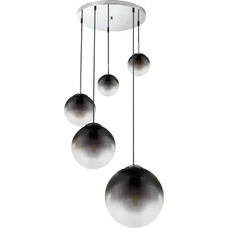 Globo Lighting Hängeleuchte Metall verchromt, Glas, Kabel PVC schwarz, 5 Kugeln mit DM: 2x15-20-25-30 cm, ø: 650mm, H: 1500mm, exkl. 3x E27 40W 230V, exkl. 2x E27 ILLU 25W 230V
