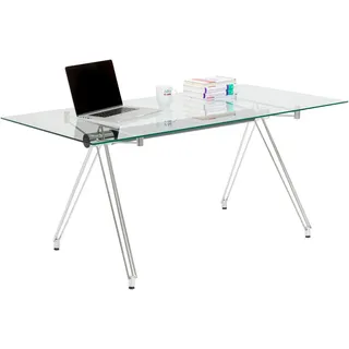 Kare-Design Schreibtisch , Klar, Chromfarben , Metall, Glas , rechteckig , Rundrohr, Haarnadel , 80x71x160 cm , Büromöbel, Büromöbel-Sets & Büromöbel-Serien, Büromöbelserien