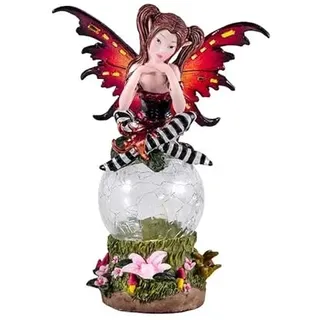 DRW Rote Feenfigur auf Glaskugel aus Kunstharz, handbemalt, 16 cm