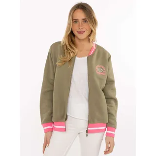 Sweatjacke ZWILLINGSHERZ "College", Damen, Gr. L/XL, khaki, Sweatware, Obermaterial: 50% Baumwolle, 50% Polyester, Sweatjacken Sweatjacke, Reißverschluss, gestreiften Rippbündchen, Eingriffstaschen, Stickerei