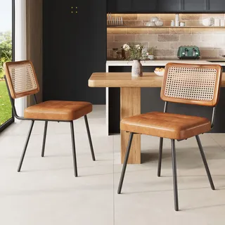 Sweiko Esszimmerstuhl aus Kunstleder (2 Stück) Rattan-Loungesessel Schminkstuhl Ergonomischer Stuhl Leichter Luxusstuhl Retro-Stuhl