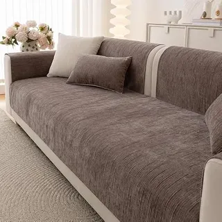 Sofa Überzug rutschfeste, Chenille Sofabezug l Form, Couch Überzug, Sofa-Schutzhülle 1/2/3/4 Sitzer, Sofaschoner Sofa Abdeckung,Braun,90 * 180cm