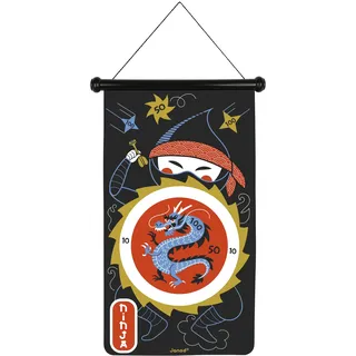 Janod Magnetisches Dartspiel Ninja-Motive - 6 Plastikpfeile - Spiel aus Stoff, Beidseitig Nutzbar - Magnetspiel zum Aufhängen - Ab 4 Jahren, J02089