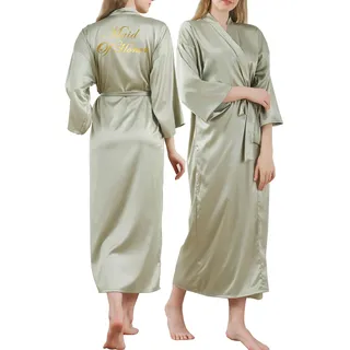 owiter Langer Satin-Bademantel für Damen Braut und Brautjungfer Morgenmantel für Hochzeit Party 6052, Weise Trauzeugin, Einheitsgröße