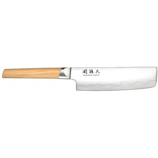 KAI Seki Magoroku Composite Nakiri-Messer 16,5 cm Klingenlänge - SUS420J2 Edelstahl 56 HRC/VG 10 Stahl 61 HRC - heller gemaserter Pakkaholzgriff - Handgefertigt in Japan - Durchgehender Erl