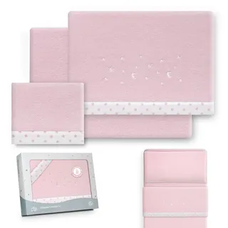 Interbaby - Bettwäsche-Set für Kinderbett, 50 x 80 cm, Baby – Winter-Bettwäsche aus Coralina-Stoff – Modell Stern Mond – enthält Bettlaken + Bettlaken + Kissenbezug