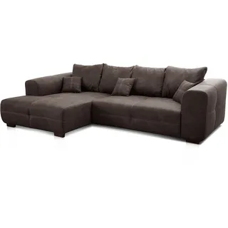 Cavadore Ecksofa Mavericco / XXL Eckcouch Inkl. Rückenkissen und Zierkissen / Longchair links / Industrial Style / 285 x 69 x 170 (BxHxT) / Mikrofaser Anthrazit