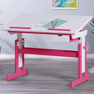 Interlink Kinderschreibtisch Pijii 120 x 60 cm Kiefer massiv weiß rosa