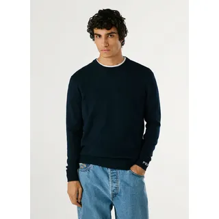 Pepe Jeans Strickpullover PEPE JEANS "ANDRE CREW NECK", Herren, Gr. L, blau (dulwich blau), Strick, Obermaterial: 94% Baumwolle, 3% Kaschmir, 3% Wolle, unifarben, regular fit, Rundhals, Rippstrickbündchen, Pullover Strickpullover, mit Rundhals, Logo-Jacquard