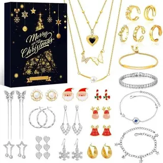 WEVOL Adventskalender 2024 für Mädchen und Frauen, Weihnachtskalender, Schmuck, Jugendliche, Damen, Kinder, Weihnsgeschenk, Weihnachtskalender, Füllung 24 Überraschungen, modisch, mit Halskette, Armbändern